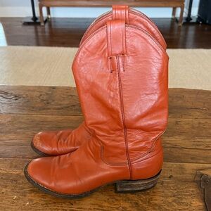 The Sanders Orange Vintage Leather Western Roper Style Boots Size 8D